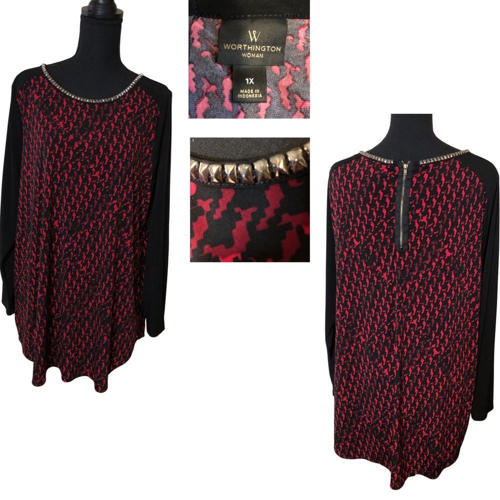 1X Print Worthington long Sleeve Blouse